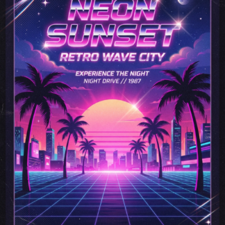Plakat A3 w stylu lat 80 "Neon Sunset"
